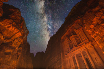 Milky Way captured at Petra, Jordan. Multiple exposures blended to have faded tails on star trails. 