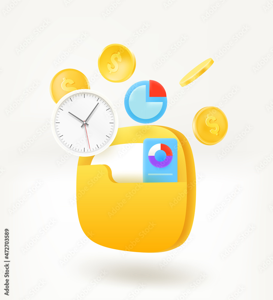 Poster business archive concept with folder. 3d vector illustration