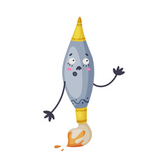 Funny Paintbrush as Office Supply Humanized Character Vector Illustration