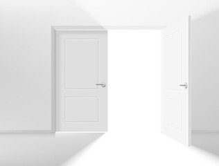 Opened double door entrance in a corridor. Realistic 3d style vector illustration