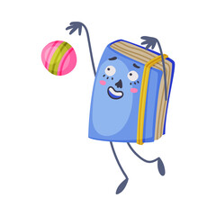 Funny Notebook as Office Supply Humanized Character Playing Ball Vector Illustration