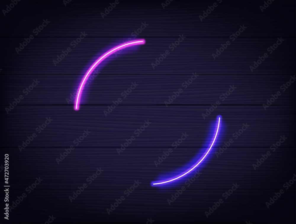 Aufkleber neon glowing frame on a wood wall. vector template for design