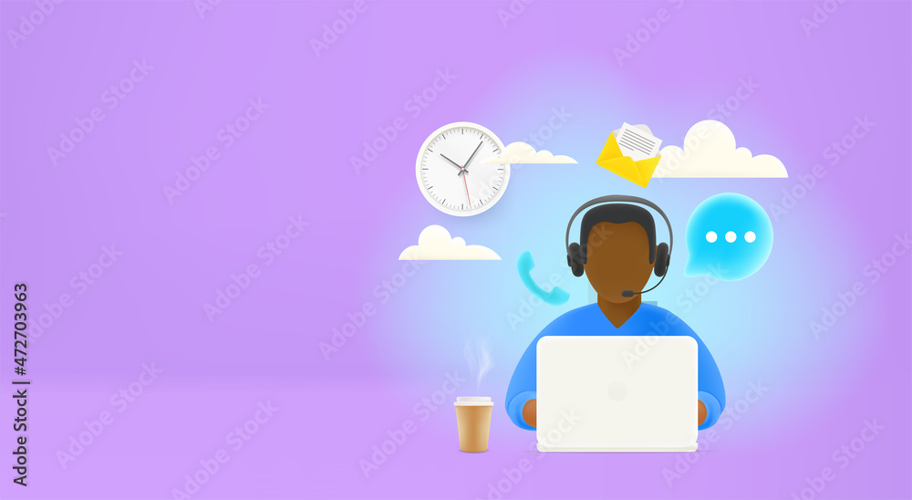 Poster hotline support concept. vector banner with copy space
