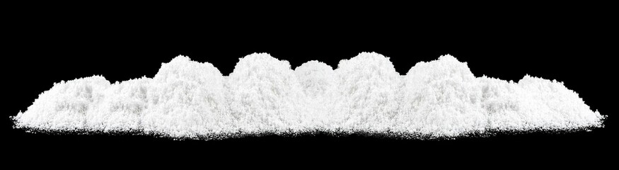 Christmas night - Snow hills on a black background. Pile of white snow at night.