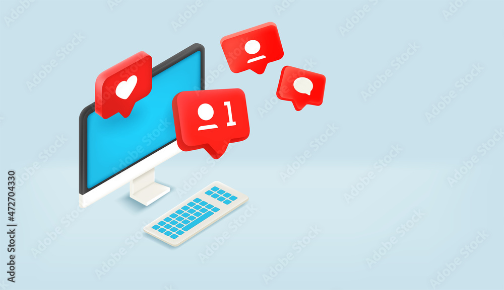 Aufkleber Receiving notifications on modern computer. 3d vector banner