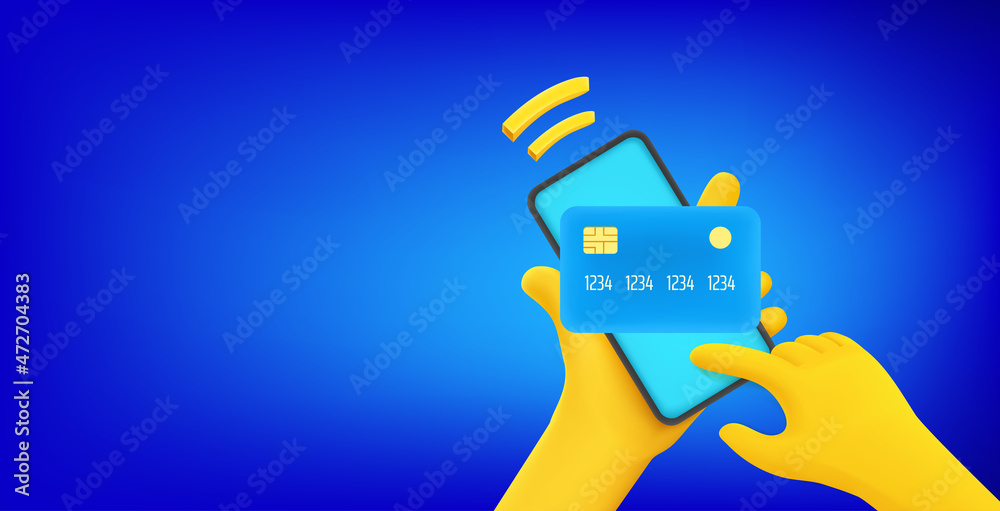 Aufkleber Wireless payment via modern smartphone. Vector banner with copy space