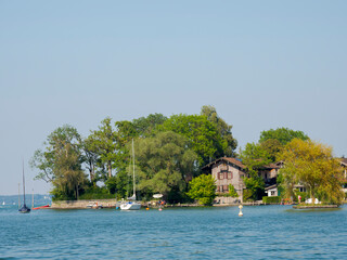 Island Fraueninsel. Lake Chiemsee in the Chiemgau. The foothills of the Bavarian Alps in Upper Bavaria, Germany