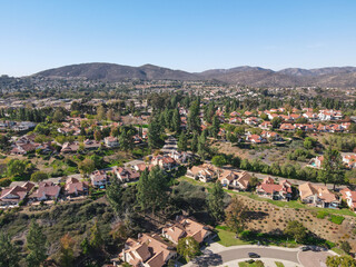 Fototapeta na wymiar Aerial view of residential houses community in San Diego, South California, USA.