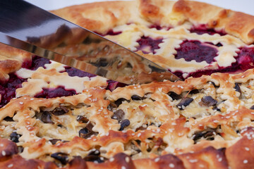 homemade pie, Baked  Pie, Home baking concept. pieces of pie, knife