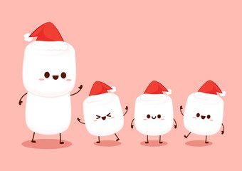 Cute marshmallow cartoon character. Marshmallow vector. Merry Christmas.