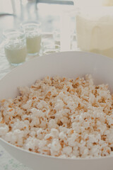 clean white bucket full popcorn