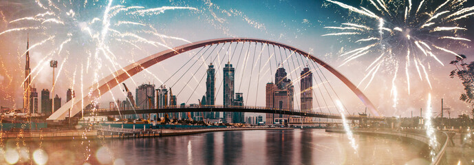 fireworks over Dubai  New Year celebrations in UAE