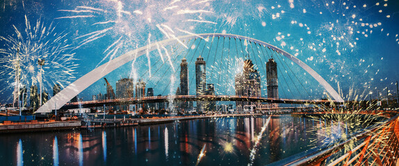 fireworks over Dubai  New Year celebrations in UAE