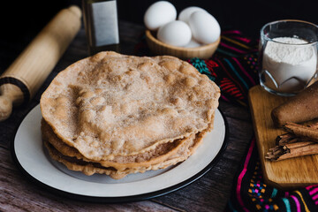 mexican buñuelos recipe and ingredients of traditional dessert for Christmas in Mexico	