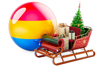 Christmas Santa sleigh full of gifts with pansexual flag. 3D rendering
