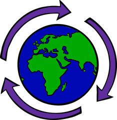 planet renewal, recycling hand drawn symbol