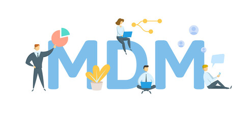 MDM, Mobile Device Management. Concept with keyword, people and icons. Flat vector illustration. Isolated on white. © Tatyana