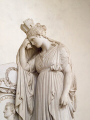 Italy, Florence. Marble statue of Victoria Alferio Astensi overlooking her tomb in the Church of Santa Croce.