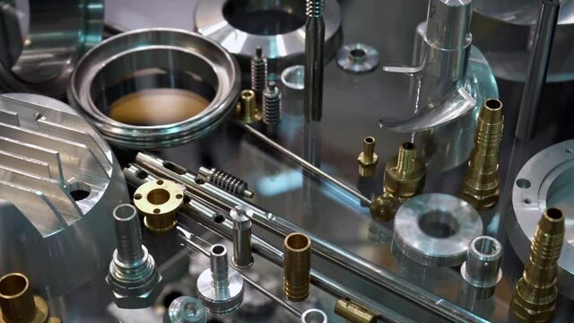 A variety of metal industrial products and components made of various alloys.