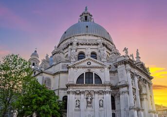 Santa Maria della Salute church at sunset, Venice, Italy