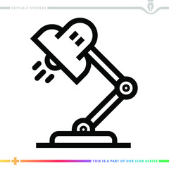 Editable line icon of desk light as a customizable black stroke eps vector graphic.