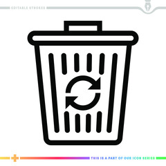 Editable line icon of waste recycling as a customizable black stroke eps vector graphic.
