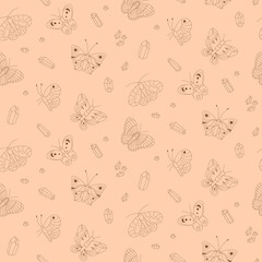 Magic butterflies and crystals seamless pattern
