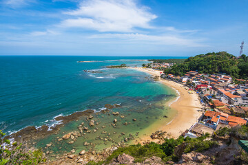Fototapeta na wymiar View of the beautiful First Beach (Primeira Praia) from a viewpoint at Morro de São Paulo - Morro de São Paulo, Bahia, Brazil