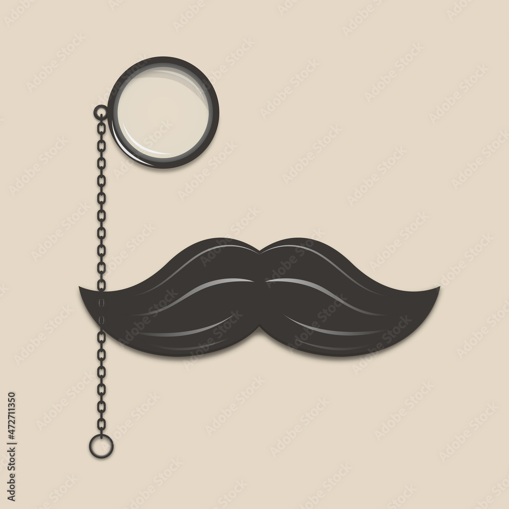 Wall mural black lush mustache with black monocle