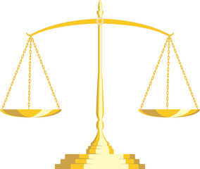 Golden scales of justice on white background vector illustration