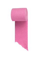 pink toilet paper isolated from background, place for text