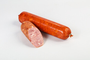 Pork ham sausage cut isolated