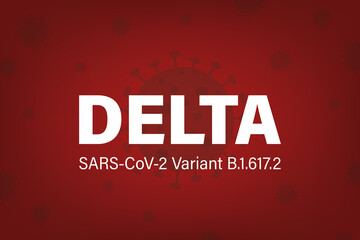 Delta  SARS-CoV-2 Variant B.1.617.2 on a red background.