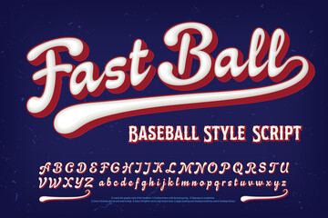 Fast Ball is a baseball or sport style script alphabet with rounded 3d effects and a deep red drop shadow. Good alphabet for sports team logos, insignias on sportswear, jerseys, etc. - obrazy, fototapety, plakaty