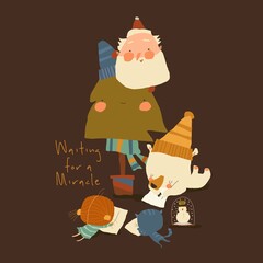 Cute Girl writing letter to Santa Claus with Funny Animals