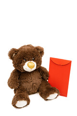 Happy Bear With Red Greeting Card on white background