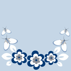 lowers and butterflies, a frame in the form of a horseshoe or semicircle. Design element