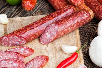 meat products in the form of sausage with lard