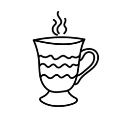 A hand-drawn vector cup in a doodle style with wavy lines.