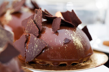 chocolate cream cake made of chocolate dough