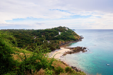 Fototapeta na wymiar A view on Ya Nui Beach. Beautiful landscape with ocean shore. Phuket, Thailand.