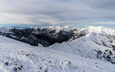 Wintertime on Kasprowy Wierch in Polish Tatras mountain - obrazy, fototapety, plakaty