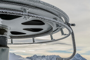 Wintertime on Kasprowy Wierch in Polish Tatras mountain - wheel of ski lift