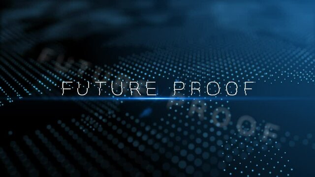 Future proof message text word on modern intro on blue background particle and blue lens flare	
