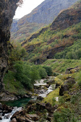 River and mountains landscape. Aurland, Norway