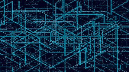Corrupted network or connection. Computer matrix. Futuristic cyber background of particles. Big data. Abstract technology science background. Vector illustration.