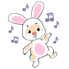 cute baby hare dancing on white background, vector illustration.