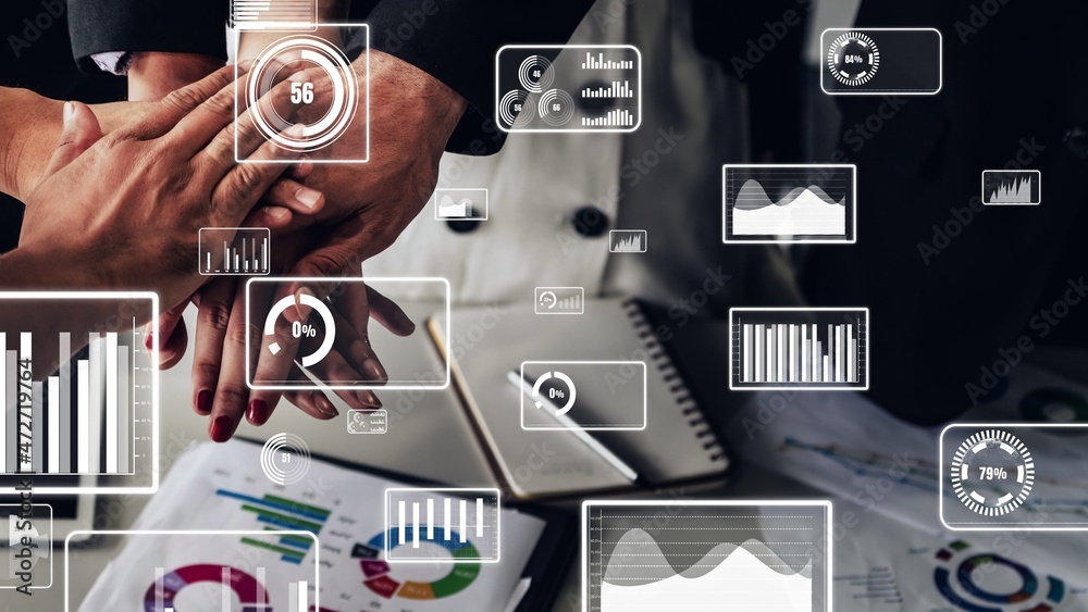 Poster conceptual business dashboard for financial data analysis . 3d render computer graphic .