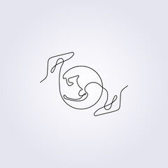 saving world abstract hand and earth globe drawn line continuous simple icon symbol logo illustration sticker graphic design for print, apparel, brand, business, textile, t-shirt, cap