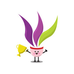 Vector Illustration of cute shuttlecock character with trophy